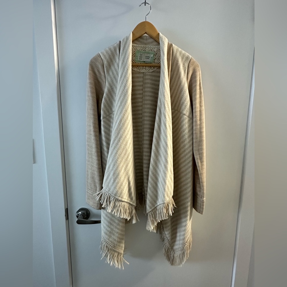 Beige Striped Women's Openfront Cardigan
